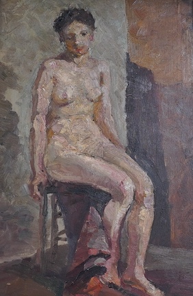 20th century French School, oil on board, Study of a nude lady and another, indistinctly signed, largest 34 x 22cm. Condition - good